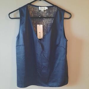 New With Tags Shiny Blue Lace Back Sleeveless Top